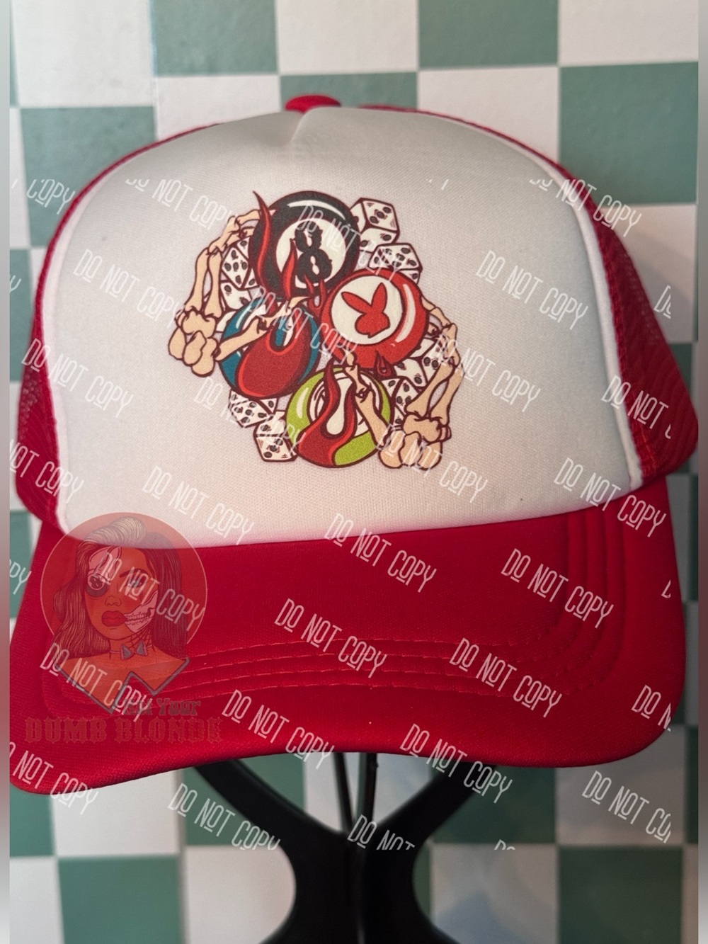 Red and White Trucker Hat with Graphic Patch